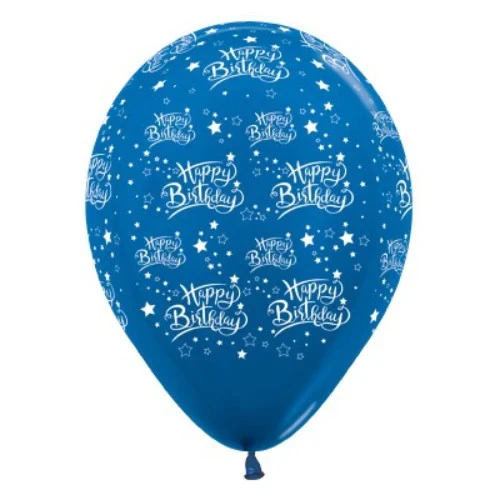 30cm Happy Birthday Stars Blue  Metallic - Pack of 6