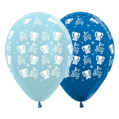 30cm 1st Birthday Boy Elephants  Blue & Dark Blue - Pack of 6