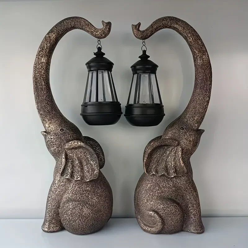 Solar-Powered Elephant Garden Statue - Resin Figurine with LED Light for Outdoor Decor
