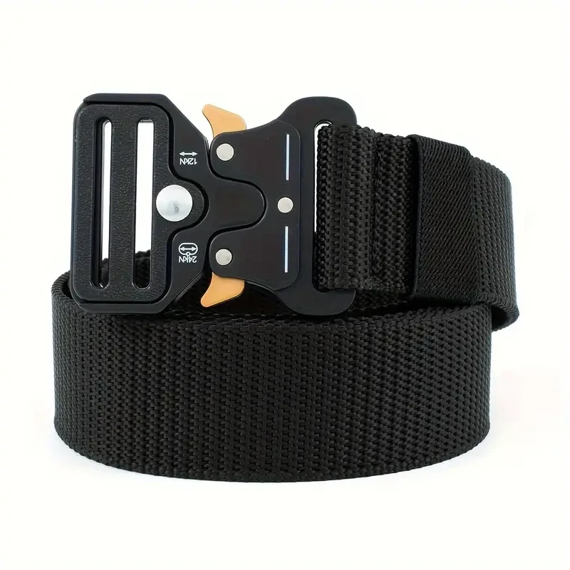Unisex Solid Color Tactical Belt - Casual Nylon Canvas Belt with Automatic Buckle for Men and Women