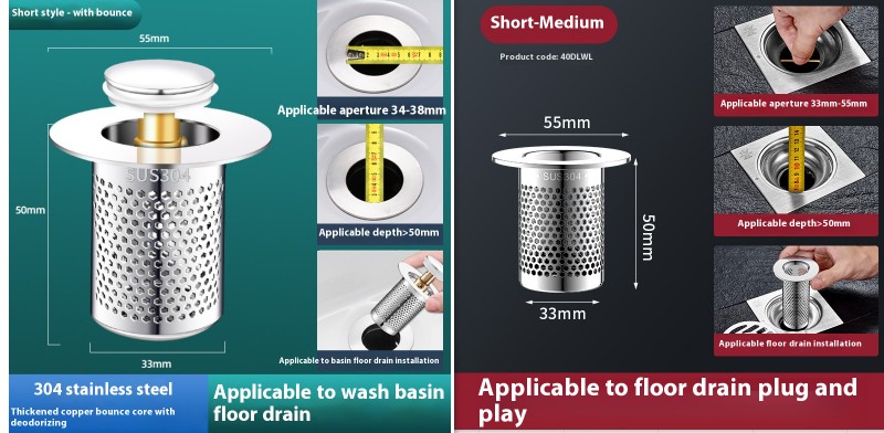 Wash Basin Leaking Plug Bounce Core Drainer Accessories With Strainer