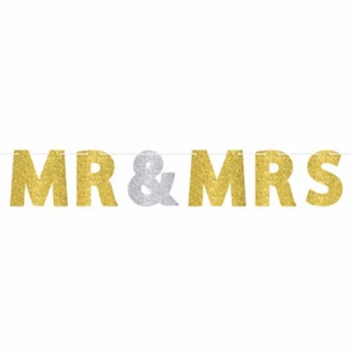 Banner MR & MRS Gold & Silver Glittered