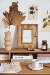 Rectangular Solid Wood Rattan Photo Frame
