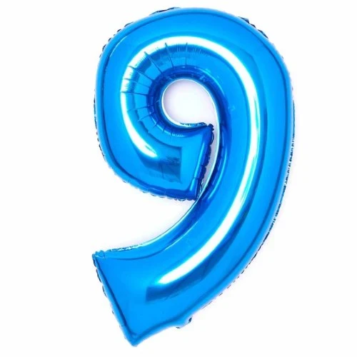 Large Number 9 Blue Foil Balloon 57cm w x 91cm h