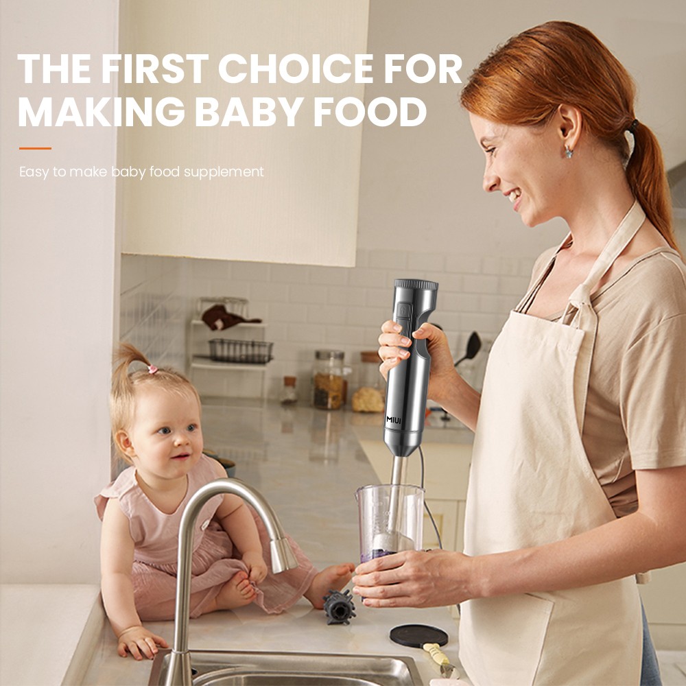 MIUI Hand Immersion Blender 1000W 4-in-1 Stainless Steel Food Mixer with 700ml Beaker & 500ml Processor