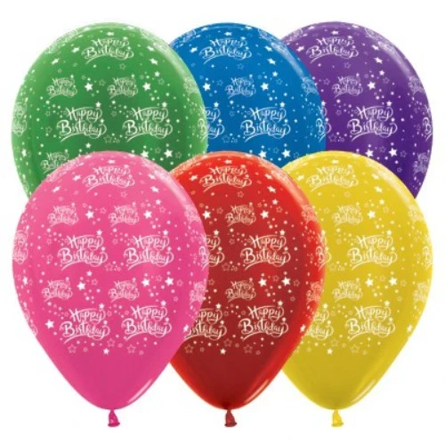 30cm Happy Birthday Stars Metallic Assortment - Pack of 25