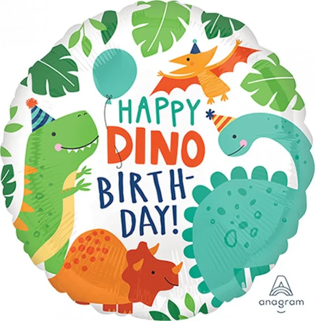 Balloon - 45cm Standard HX Happy Dino Birthday Dinomite Dinosaur Party
