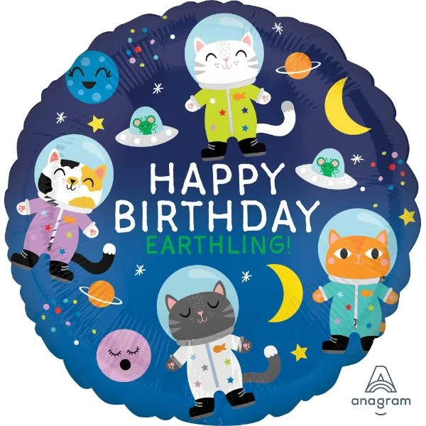Balloon - 45cm Standard Happy Birthday Space Cats