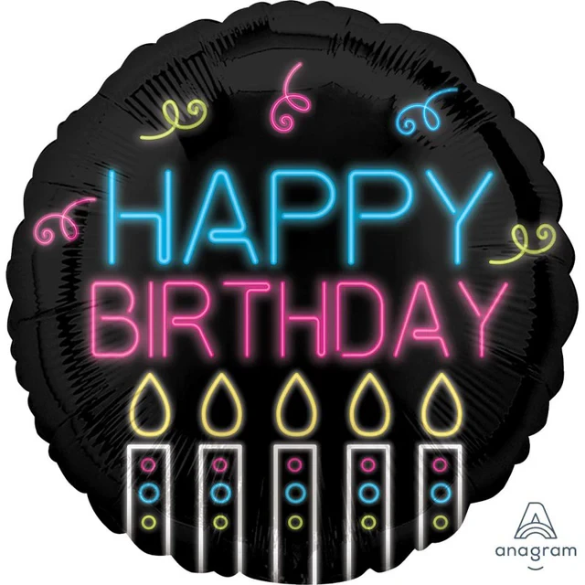 Foil Balloon - Std Hx Neon Hbd (45cm)