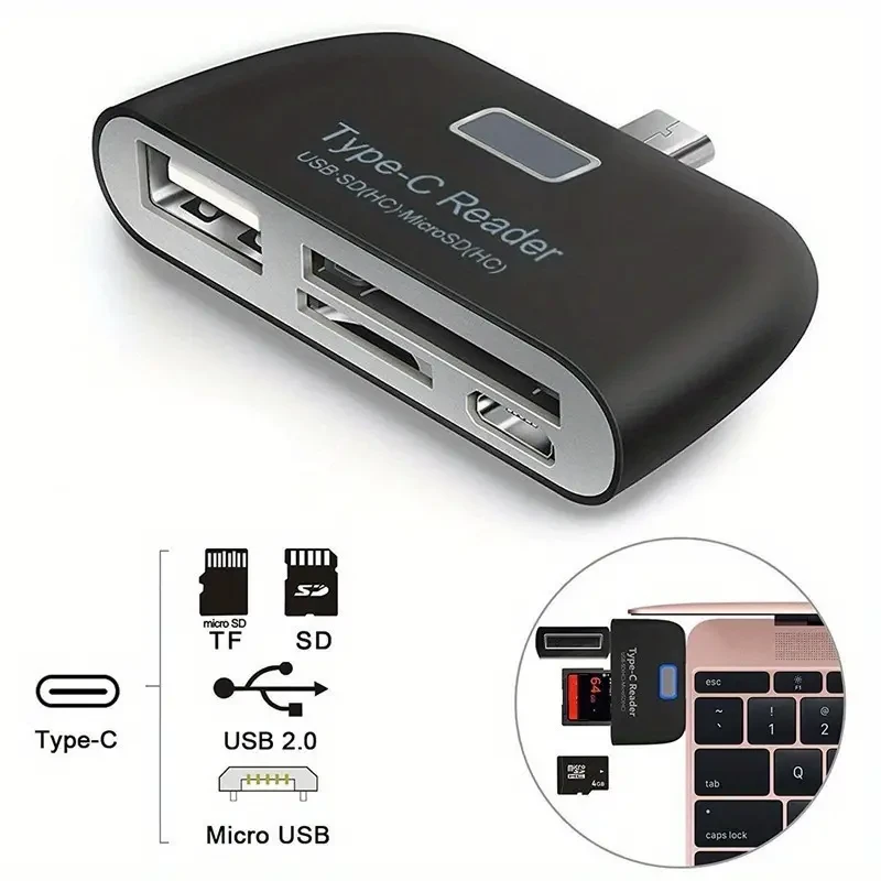 Multifunctional Smart 4-in-1 USB 3.1 Type C Adapter and OTG Card Reader