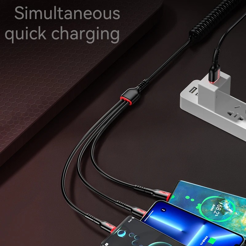 3-in-1 66W Fast Charging Cable USB Type-C, Micro USB, and Lightning for iPhone, Samsung, Xiaomi