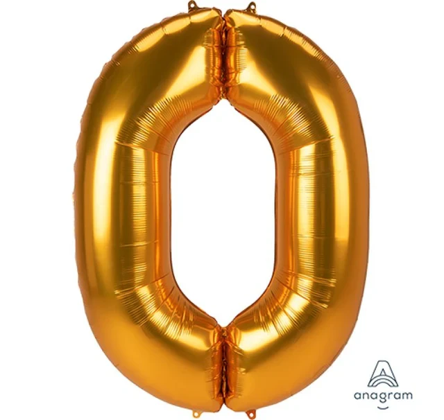 Foil Balloon - Supershape Jumbo Number 0 Gold 93cm X 134cm