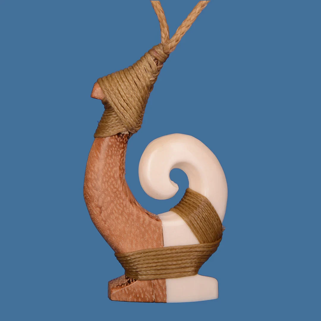 Bone and Wood Bound Hook with Koru Pendant