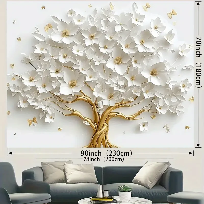 3D White Tree of Life with Gold Floral Backdrop