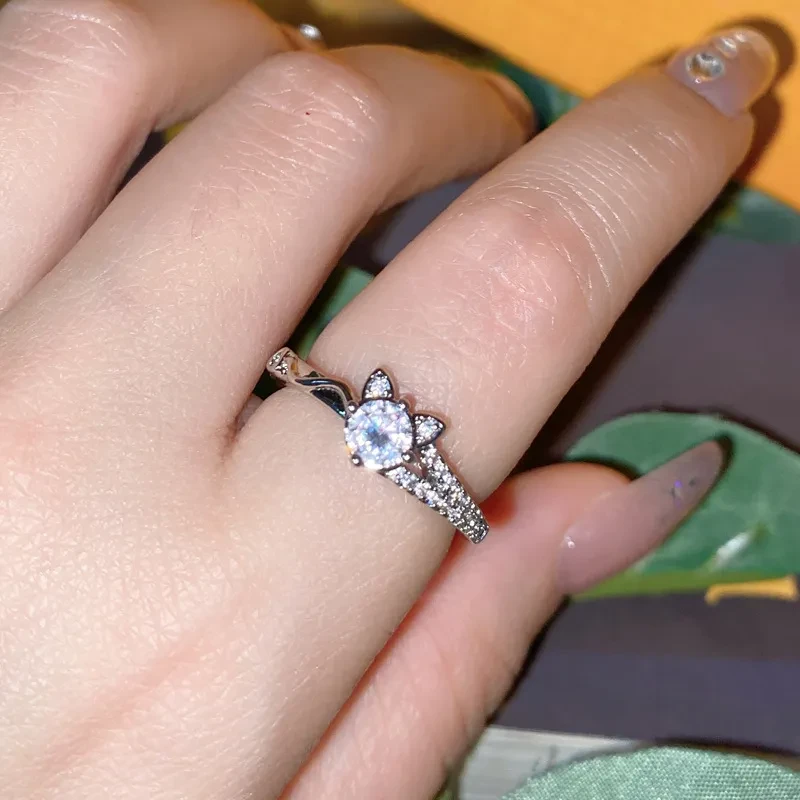 Sterling Silver Cat Ears Ring with Simulated Diamond Cute and Elegant Fashion Jewelry