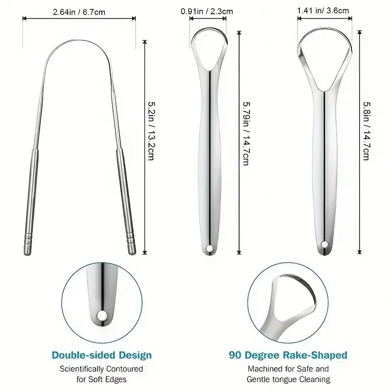 3pcs Stainless Steel Tongue Scraper - Portable Tongue Cleaner for Adults