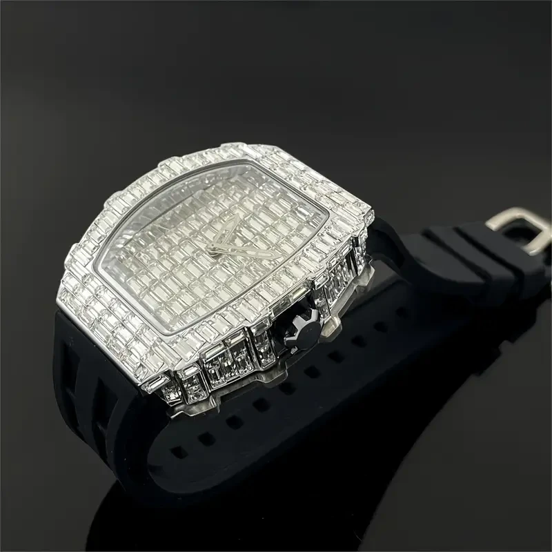 PLADEN Men's Luxury Hip Hop Iced Out Tonneau Rhinestone Watch
