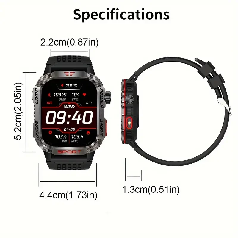 Rugged Smartwatch with Call Function for iPhone & Android, Wireless 5.0, IPS Touchscreen