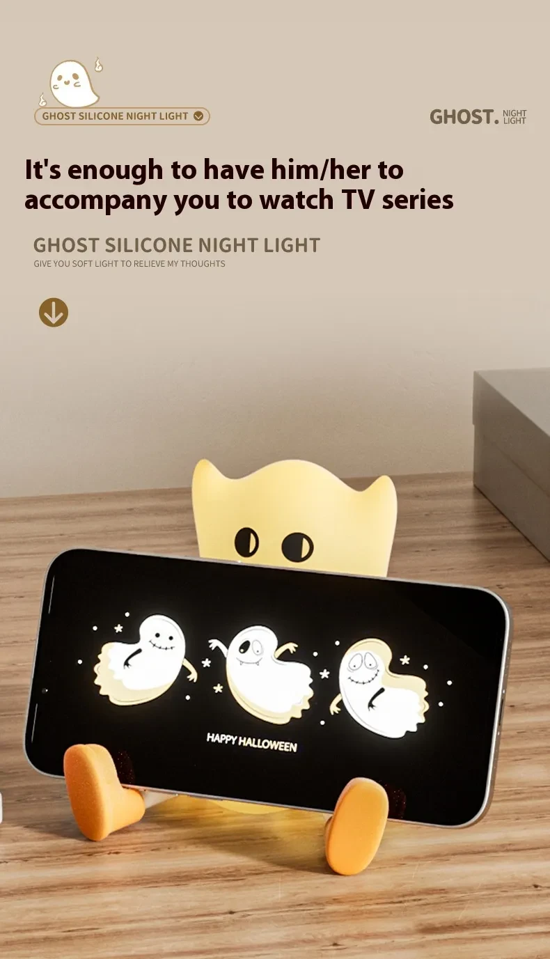 Halloween Silicone Ghost Shaped Bedside Lamp With Touch Control Soft Glow For Water-resistant Decoration