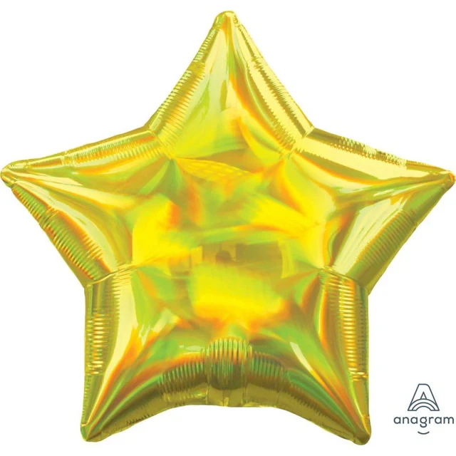 Foil Balloon - Standard Holographic Iridescent Yellow Star (45cm)