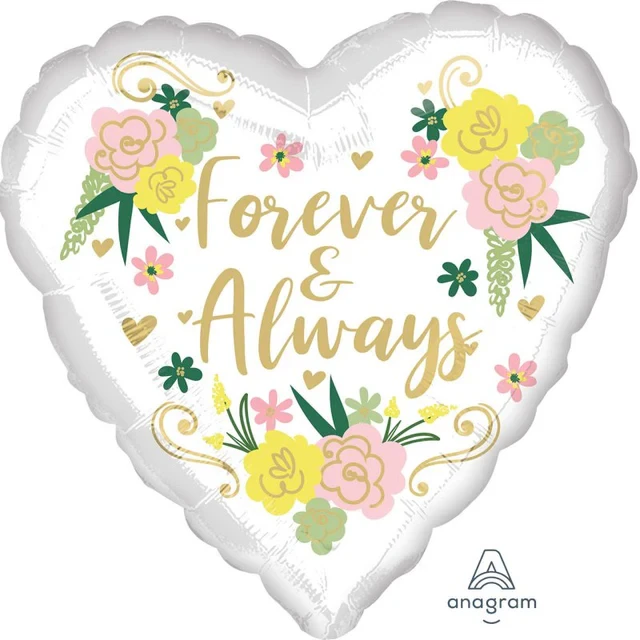 Foil Balloon - Std Hx Forever & Always Floral Heart (45cm)