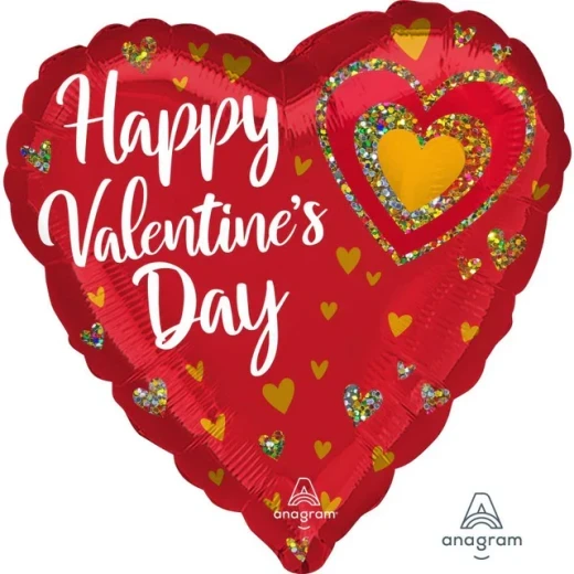 Balloon - 45cm Standard Hx Happy Valentine's Day Glitter Hearts