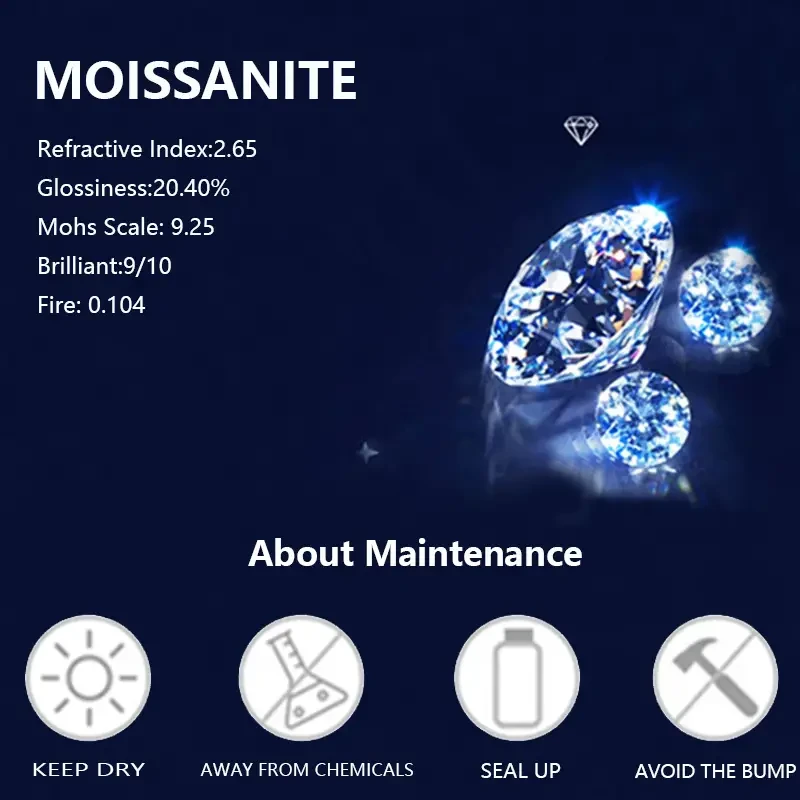 1pc Exquisite 2-4 Carat Real Moissanite Sterling Silver Ring