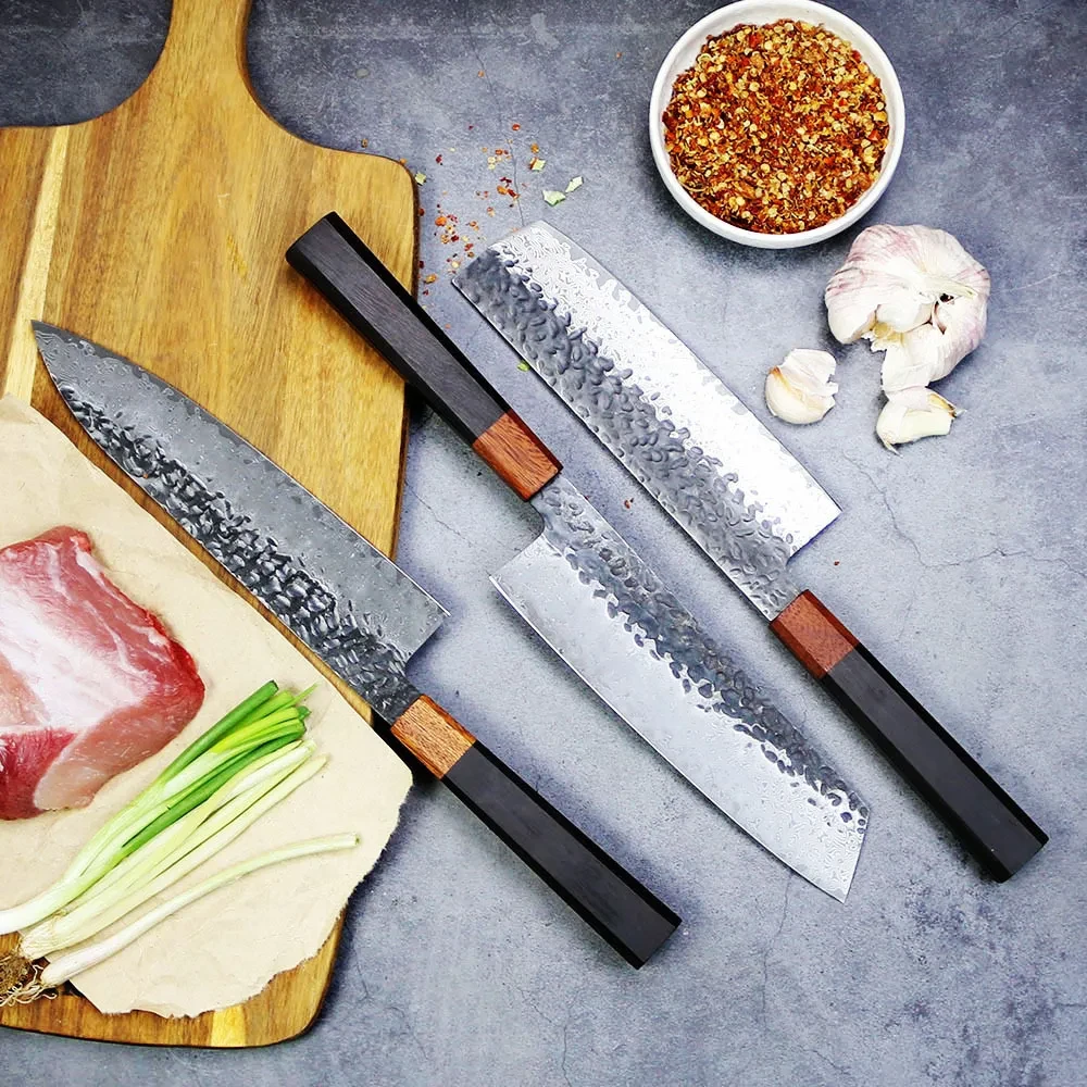 Hammered And Forged Damascus Stainless Steel Kitchen Knife
