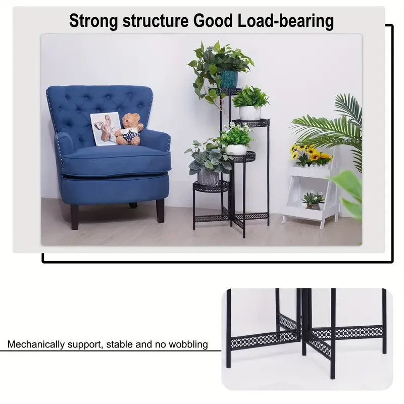 4-Tier Folding Metal Planter Stand - Space-Saving Plant Holder