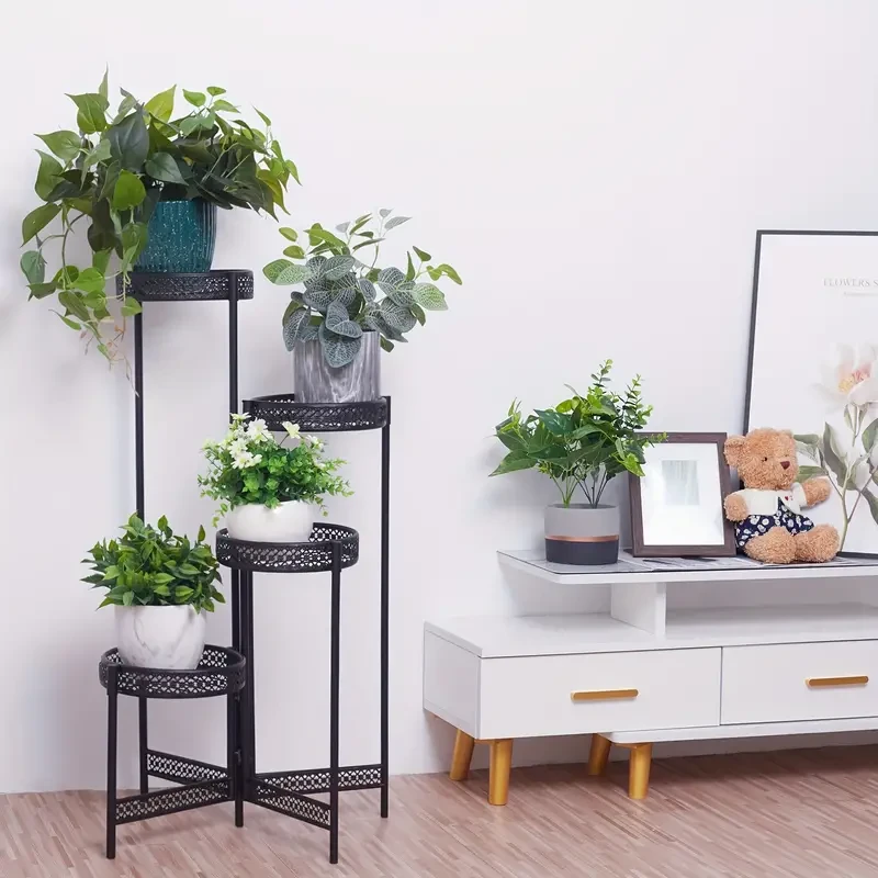 4-Tier Folding Metal Planter Stand - Space-Saving Plant Holder