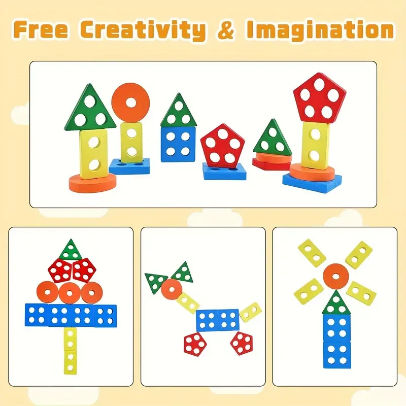 Wooden Stacking & Sorting Toys - Color & Shape Recognition