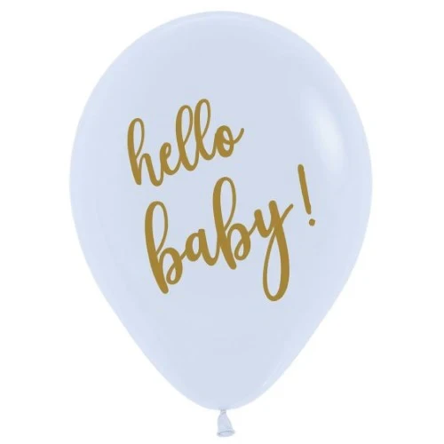 Sempertex 30cm hello baby! Fashion White & Gold Ink Latex Balloons- Pack of 25