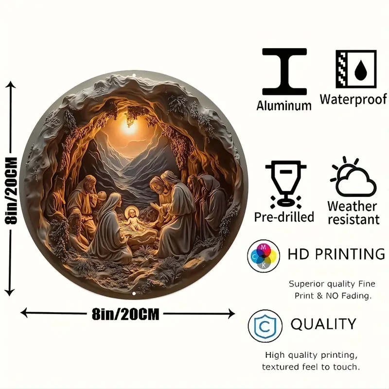 Aluminum Christmas Nativity Scene Decorative Plaque - 20.32 cm