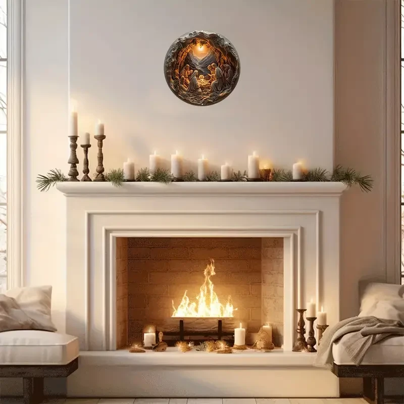 Aluminum Christmas Nativity Scene Decorative Plaque - 20.32 cm