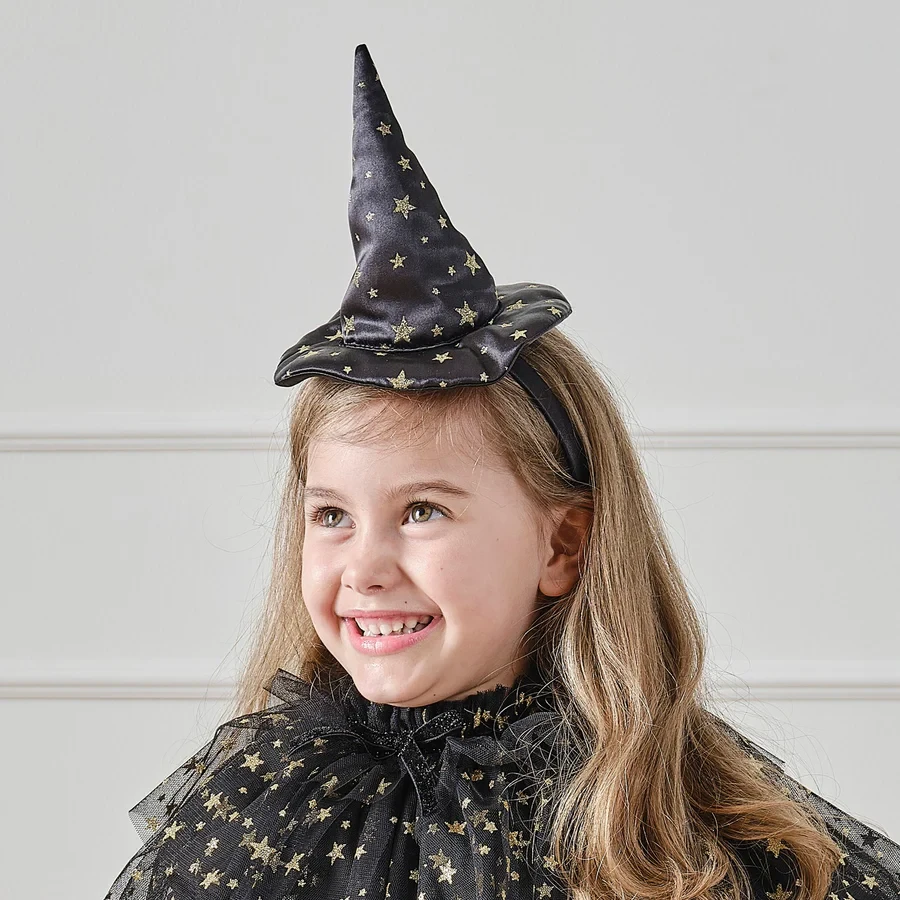 Witch Hat Headband - Fancy Dress Black & Gold Star