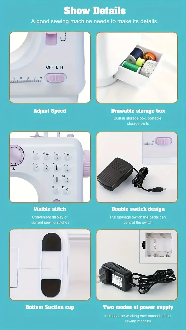 Portable 12-Stitch Sewing Machine
