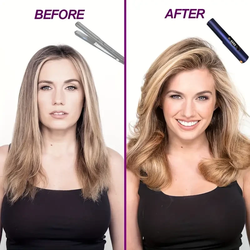 Cordless Hair Straightener, Portable Hair Straightener, 2-in-1 Rechargeable Hair Straightener With Titanium Plates 45 Second Fast Heating, 3 Temp Adjustable Cordless Straightener Curler: Beauty & Personal Care