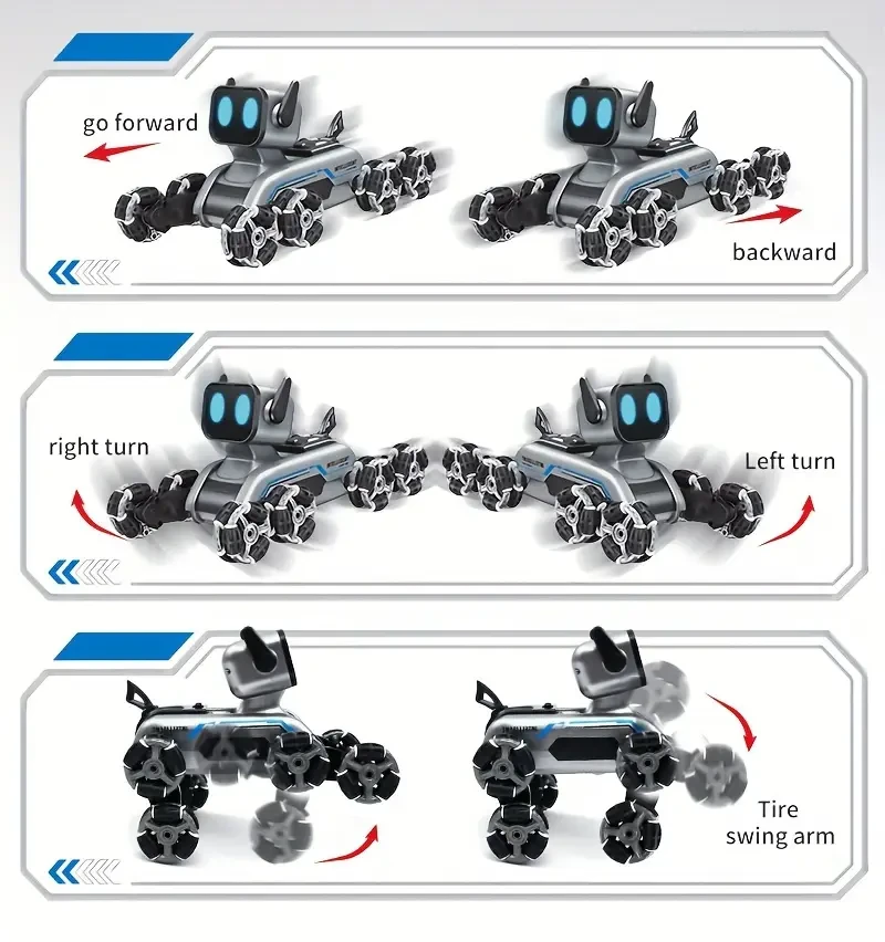 8WD Stunt Robot Dog 2024 Upgraded Dual-electric Children's Eight-wheeled Stunt Robot Dog Intelligent Gesture Dual ControlSpray Drift Climbing Deformation Electric Toy Car Children's Favorite Gift