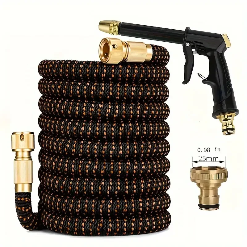 1pc Telescopic Magic Hose - 3 Times Elastic Garden Watering Hose with Rubber Pressure Car Wash Cleaning Nozzle Sprayer for Efficient Gardening and Lawn Supplies