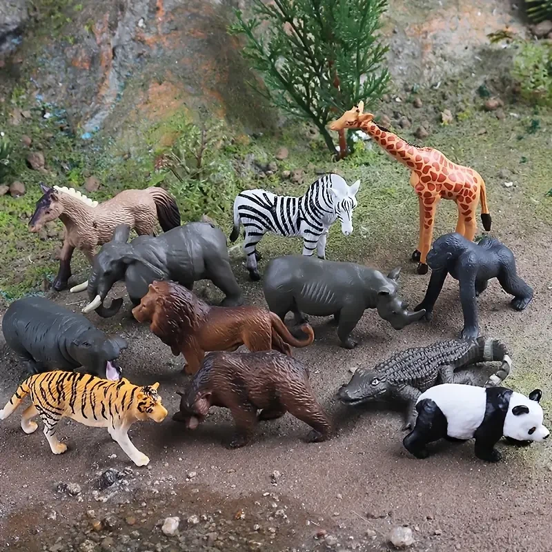 12-Piece Mini Wild Animal Model Toy Set