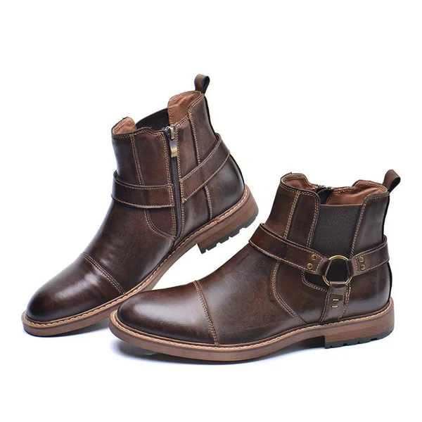 Men's Vintage Cowhide Zipper Workwear Boots