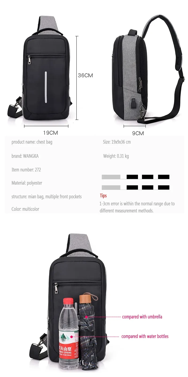 Anti-Theft USB Charging Chest Bag