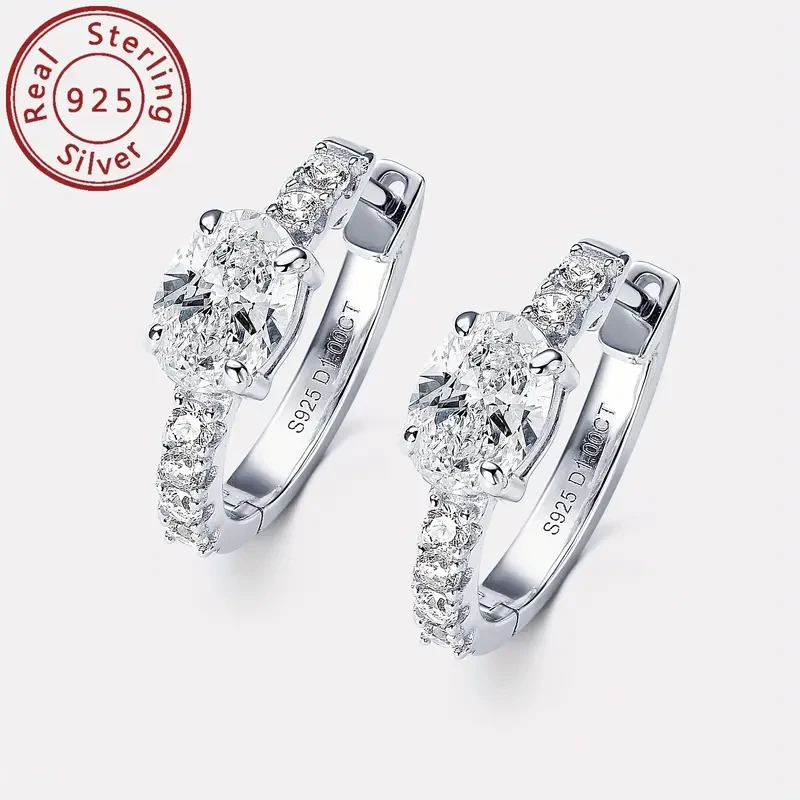 1 Pair of Moissanite Earrings 925 Pure Silvery Women's Ear Rings Oval 5x7mm