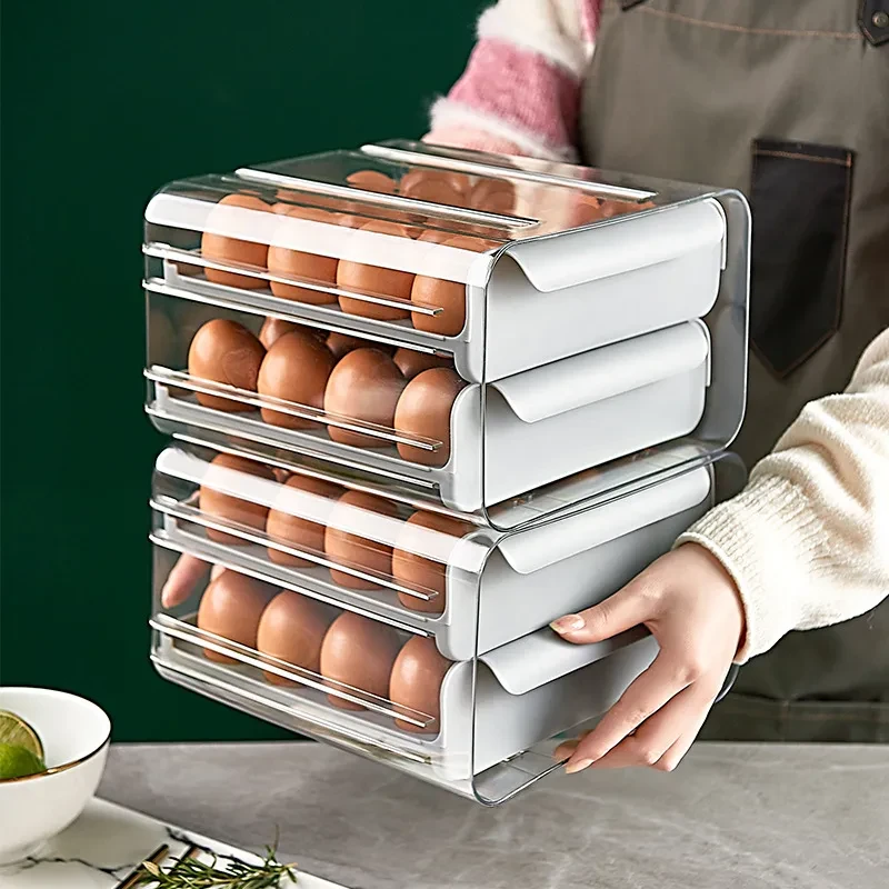 Kitchen Drawer Type Transparent Double Layer 32 Grid Egg Box