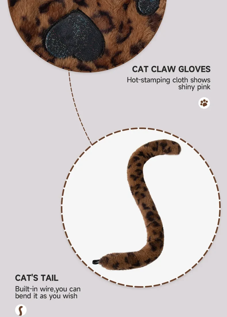 Set Cosplay Cat's Paw Gloves Cat Ear Headband