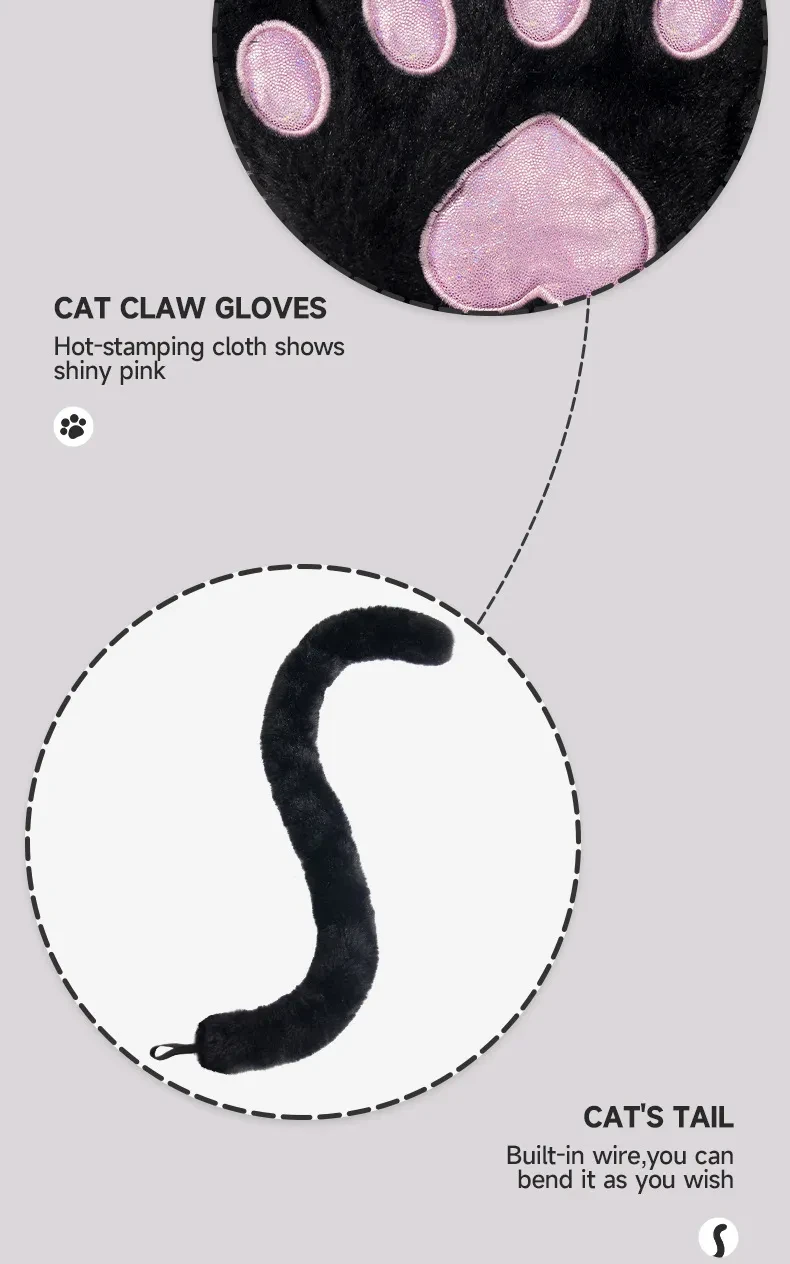 Set Cosplay Cat's Paw Gloves Cat Ear Headband
