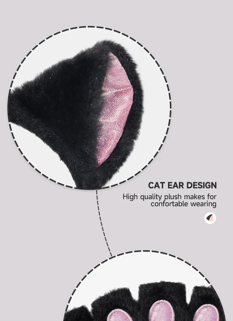 Set Cosplay Cat's Paw Gloves Cat Ear Headband