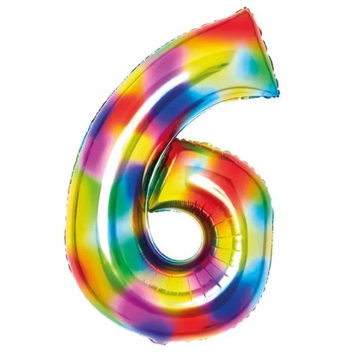 Large Number 6 Bright Rainbow Foil Balloon 56cm w x 92cm h