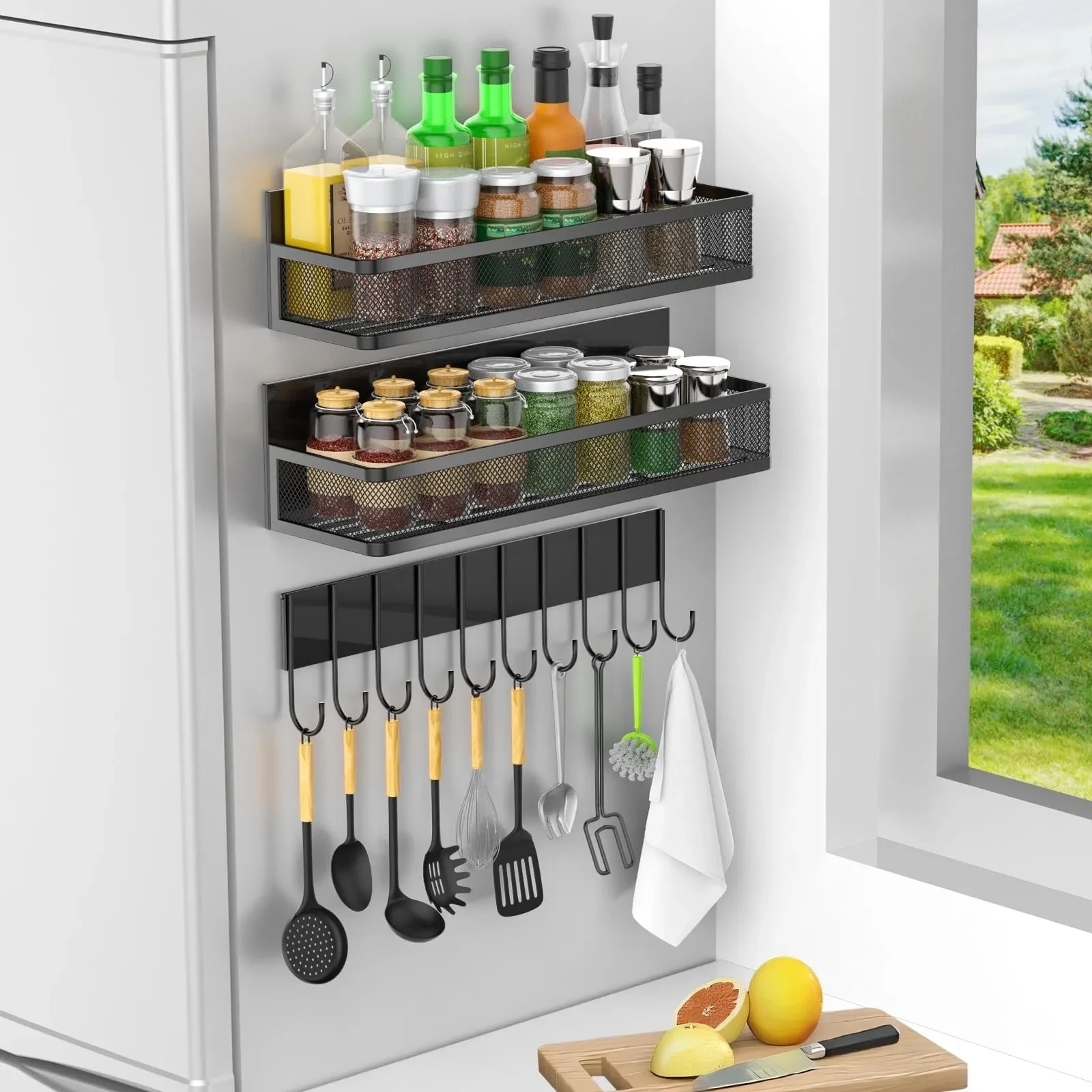 Mesh Refrigerator Shelf Kitchen Punch-free Soy Sauce Seasoning Rack