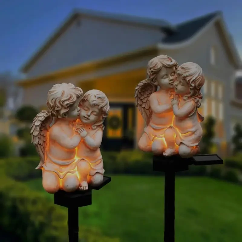 Cuddle Sleeping Angels Cherub Garden Statue with Solar Lights